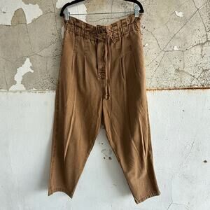Free People Pants Paperbag Waist Cropped Trousers Brown Pleated Margate Womens L